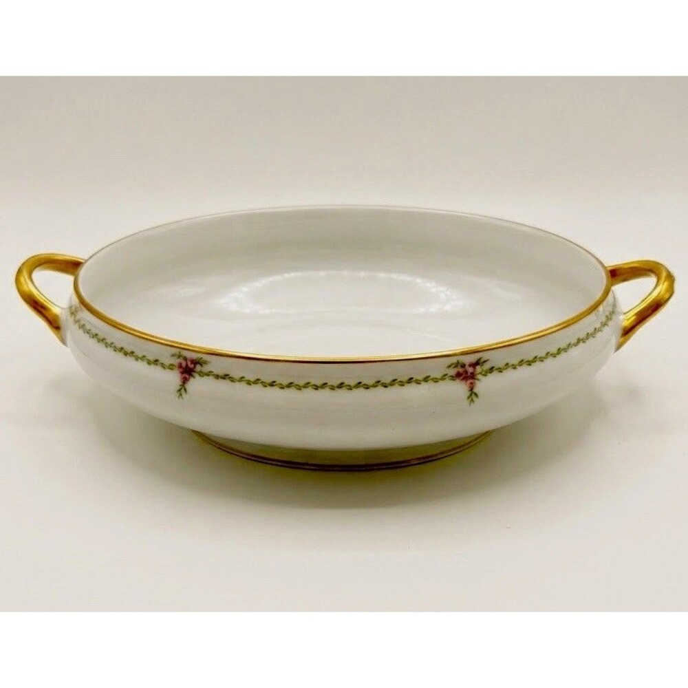 Antique GDA French Limoges Porcelain Open Vegetable Bowl Serving Dish Gold